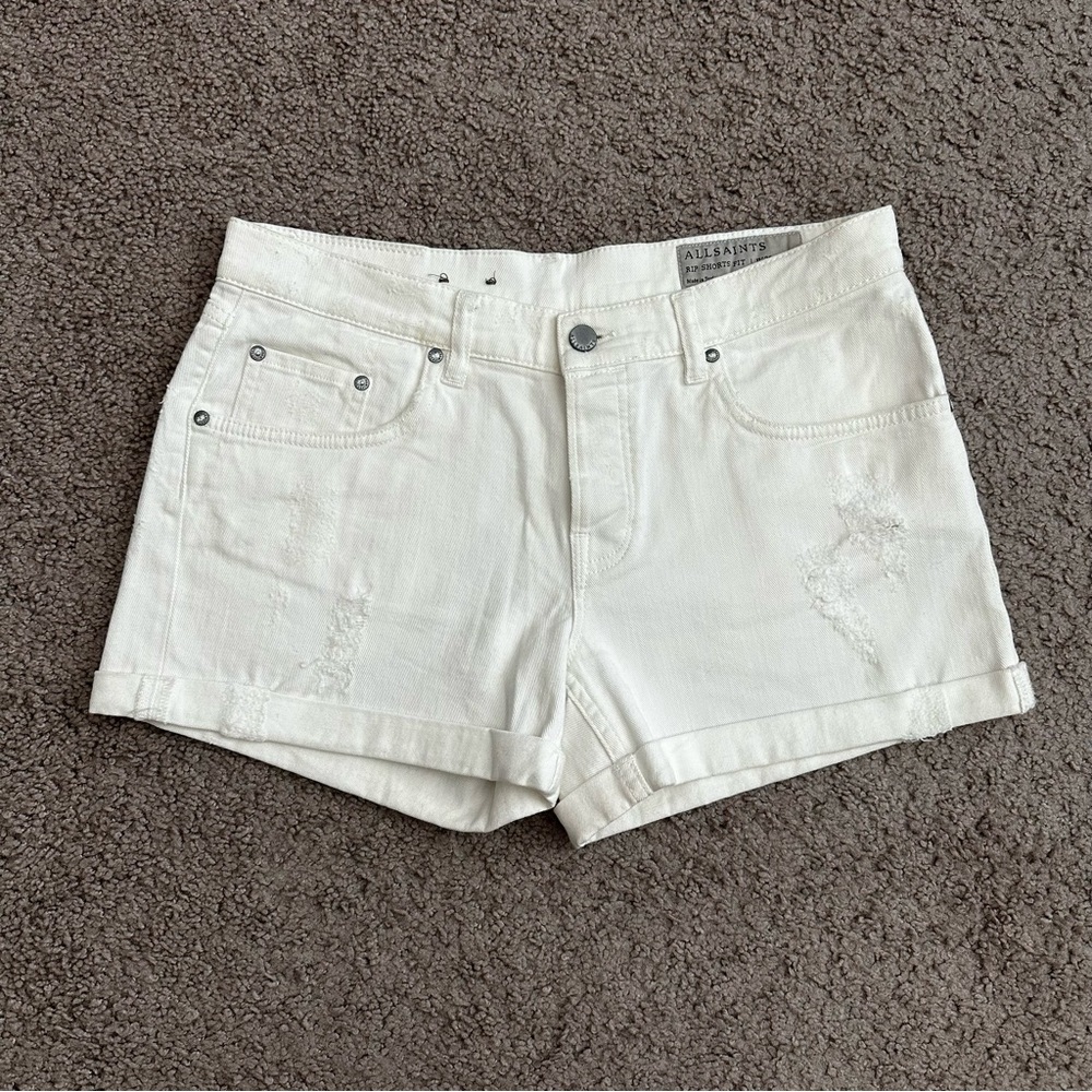 Allsaints Rip Shorts Fit White Denim Distressed Womens W29